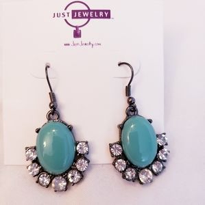 Turquoise color, rhinestones dangle earrings